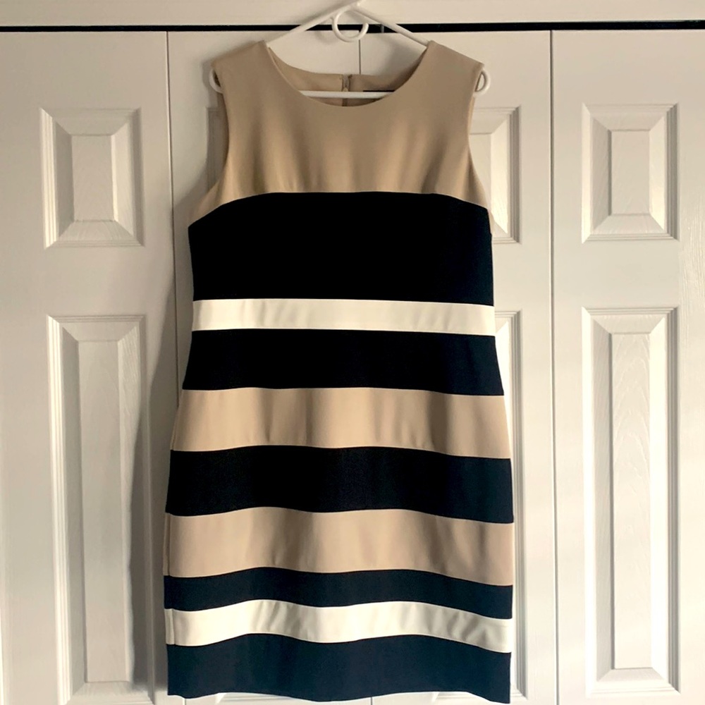 Worn Once Tommy Hilfiger tan, black and white dress.